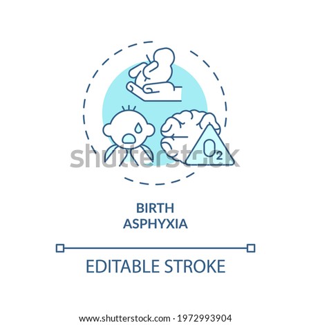 Birth asphyxia concept icon. Congenital hearing loss idea thin line illustration. Oxygen deprivation. Neurological disorders. Vector isolated outline RGB color drawing. Editable stroke