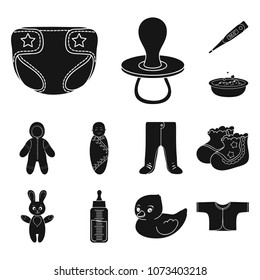 Birth of a baby black icons in set collection for design. Newborn and accessories vector symbol stock web illustration.