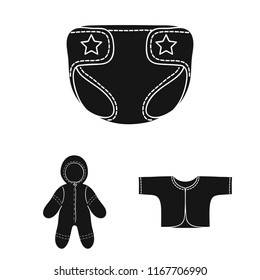 Birth of a baby black icons in set collection for design. Newborn and accessories vector symbol stock web illustration.