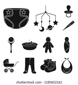 Birth of a baby black icons in set collection for design. Newborn and accessories vector symbol stock web illustration.