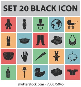 Birth of a baby black icons in set collection for design. Newborn and accessories vector symbol stock web illustration.