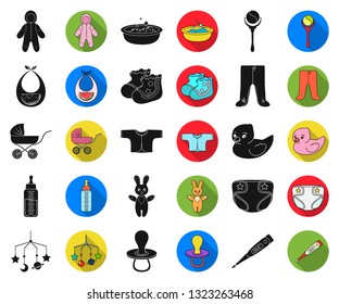 Birth of a baby black,flat icons in set collection for design. Newborn and accessories vector symbol stock web illustration.