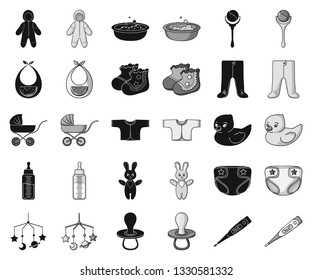 Birth of a baby black,monochrome icons in set collection for design. Newborn and accessories vector symbol stock web illustration.