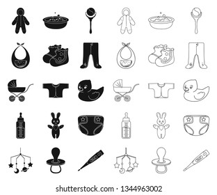 Birth of a baby black,outline icons in set collection for design. Newborn and accessories vector symbol stock web illustration.