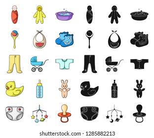 Birth of a baby cartoon,black icons in set collection for design. Newborn and accessories vector symbol stock web illustration.