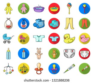 Birth of a baby cartoon,flat icons in set collection for design. Newborn and accessories vector symbol stock web illustration.