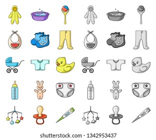 Birth of a baby cartoon,mono icons in set collection for design. Newborn and accessories vector symbol stock web illustration.