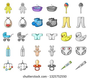 Birth of a baby cartoon,monochrom icons in set collection for design. Newborn and accessories vector symbol stock web illustration.