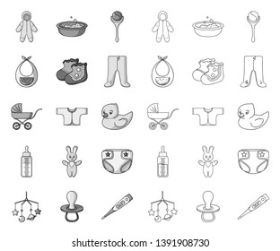 Birth of a baby mono,outline icons in set collection for design. Newborn and accessories vector symbol stock web illustration.