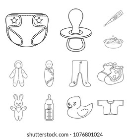 Birth of a baby outline icons in set collection for design. Newborn and accessories vector symbol stock web illustration.