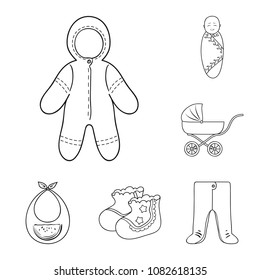 Birth of a baby outline icons in set collection for design. Newborn and accessories vector symbol stock web illustration.