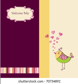 Birth card announcement with little bird