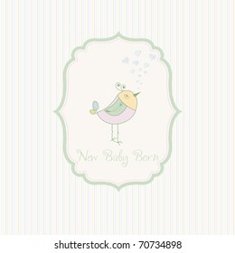 Birth card announcement with little bird