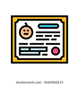 Geburtsurkunde Farbe Symbol Vektor. Geburtsurkunde. einzelne Symbolgrafik