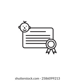 Birth certification icon black and white vector outline sign