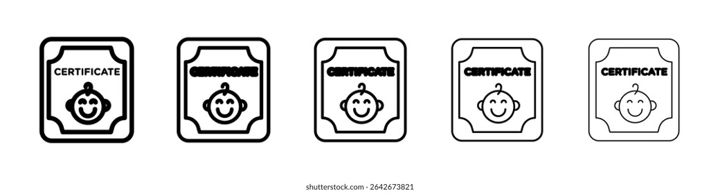 Birth certification icon isolated vector on white background set