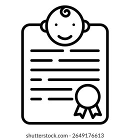 Birth certification icon Thin line vector design