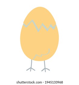 The birth of a chicken from an egg. Chicken in the shell. Funny yellow chicken. Easter chick on a white background, vector illustration.