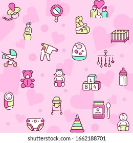 Birth of a child color linear vector icons set. Editable stroke. Pregnancy and birth concept. First kid in family.