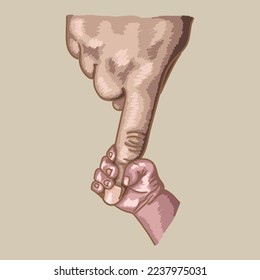 Birth of a child. Small legs and handles.