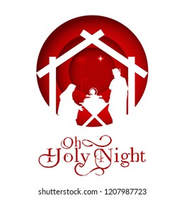 Birth of Christ, Silhouette of Mary, Joseph and Jesus, Vector