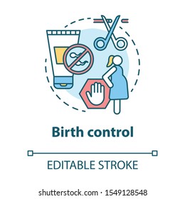 Birth control concept icon. Contraception idea thin line illustration. Pregnancy prevention. Reproductive system, fertility. Female healthcare vector isolated outline drawing. Editable stroke