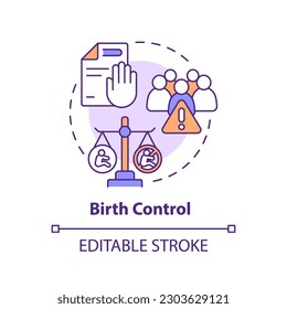 Icono de concepto de control de natalidad. Método anticonceptivo. Prevención del embarazo. Empoderamiento de las mujeres. Ilustración de línea delgada de idea abstracta de derecha reproductiva. Dibujo de contorno aislado. Trazo editable