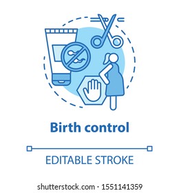 Birth control concept icon. Pregnancy prevention idea thin line illustration. Contraception, reproductive system, fertility. Female healthcare vector isolated outline drawing. Editable stroke