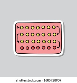 Birth Control Pills Doodle Icon, Vector Illustration