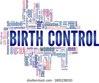 Ilustración vectorial de control de natalidad nube de palabras aislada en un fondo blanco.