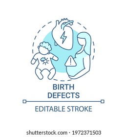 Birth Defects Blue Concept Icon. Baby With Neural Disorder. Pregnancy Risk. Down Syndrome. Genetic Disease Idea Thin Line Illustration. Vector Isolated Outline RGB Color Drawing. Editable Stroke