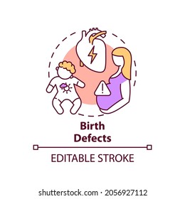 Birth Defects Concept Icon. Baby With Neural Disorder. Pregnancy Risk. Down Syndrome. Genetic Disease Idea Thin Line Illustration. Vector Isolated Outline RGB Color Drawing. Editable Stroke