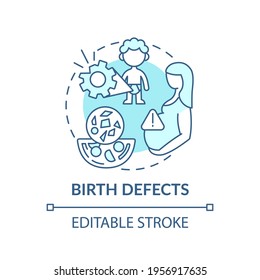 Icono de concepto de defectos de nacimiento. Ilustración de la idea de efectos sobre la salud de los microplásticos. Efecto nocivo en el cuerpo humano. Dibujo de color RGB con contorno aislado del vector. Trazo editable
