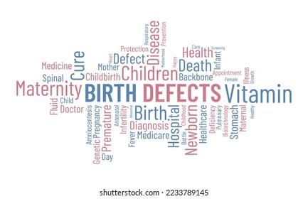 Birth Defects Wort Cloud Hintergrund. Gesundheitsbewusstsein Vektorgrafik Design Konzept.