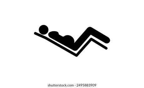 Birth emblem,pregnant woman on obstetric bed, black isolated silhouette