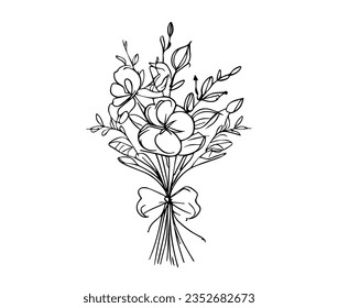 Birth flower bouquet line art. flower bouquet vector.