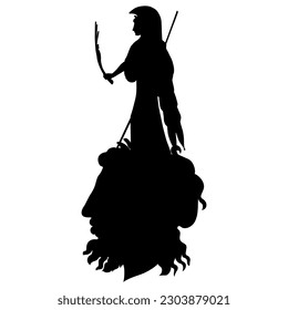 Birth of goddess Athena from head of Zeus. Ancient Greek mythology. Black silhouette on white background.