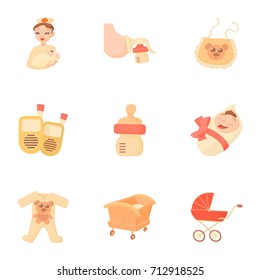 Birth icons set. Cartoon set of 9 birth vector icons for web isolated on white background