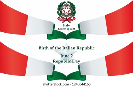 Birth of the Italian Republic, Republic Day, June 2, Flag of Italy, Italian Republic. Bright, colorful vector illustration.