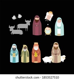 Birth of Jesus all characters Christmas vector collection 