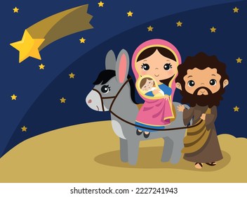 Birth of jesus, belen, virgin mary, star of belen, donkey, saint joseph, christmas, nativity, baby manger, sleeping jesus, pregnancy, religion, holy family illustration for children