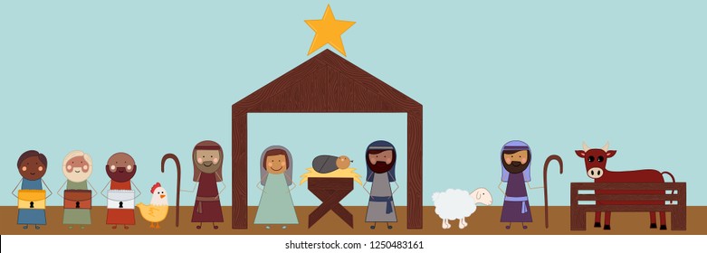 The Birth of Jesus Christ Cartoon Vector Nativity Scene