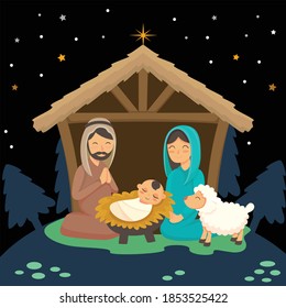 Birth of Jesus illustration for Christmas