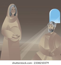 Birth of John foretold.  Zechariah and Elizabeth. Elizabeth is pregnant.  Luke 1:23-25.Vector illustration. Bible stories. New testament. Gospel. 