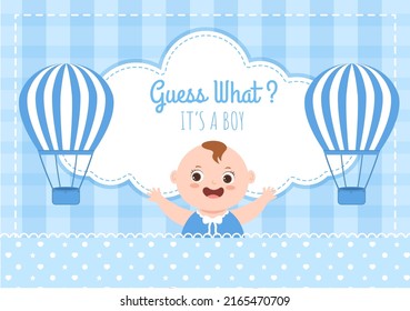 Birth Photo is it a Boy with a Baby Image and Blue Color Background Cartoon Illustration for Greeting Card or Signboard