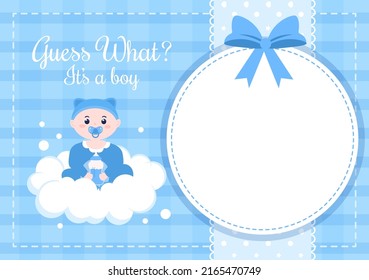 Birth Photo is it a Boy with a Baby Image and Blue Color Background Cartoon Illustration for Greeting Card or Signboard