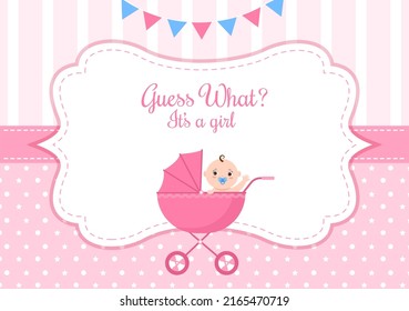 Birth Photo is it a Girl with a Baby Image and Pink Color Background Cartoon Illustration for Greeting Card or Signboard