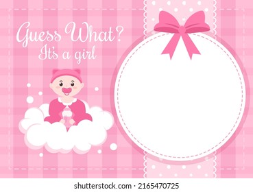 Birth Photo is it a Girl with a Baby Image and Pink Color Background Cartoon Illustration for Greeting Card or Signboard