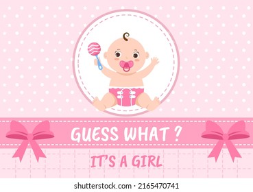 Birth Photo is it a Girl with a Baby Image and Pink Color Background Cartoon Illustration for Greeting Card or Signboard