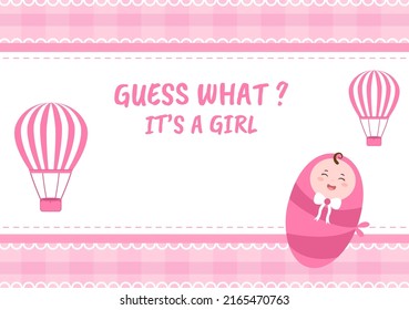Birth Photo is it a Girl with a Baby Image and Pink Color Background Cartoon Illustration for Greeting Card or Signboard
